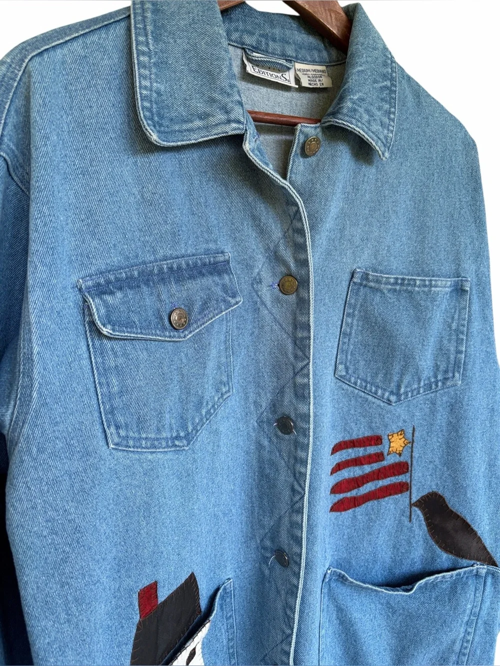 Vintage 90’s Denim Chore Jacket Primitive Folk Art